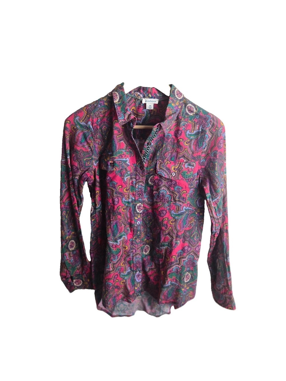 Sundance Top XS Pink Multicolor Paisley Cotton Button Front Tunic Shirt Women’s